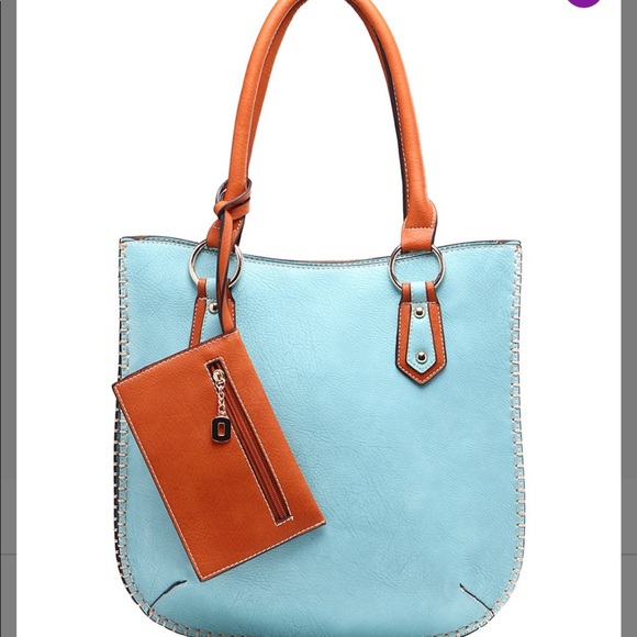 MKF Collection by Mia K-LAST ONE!!Light Blue Akris tote with coin purse bag-NWT - Picture 1 of 6